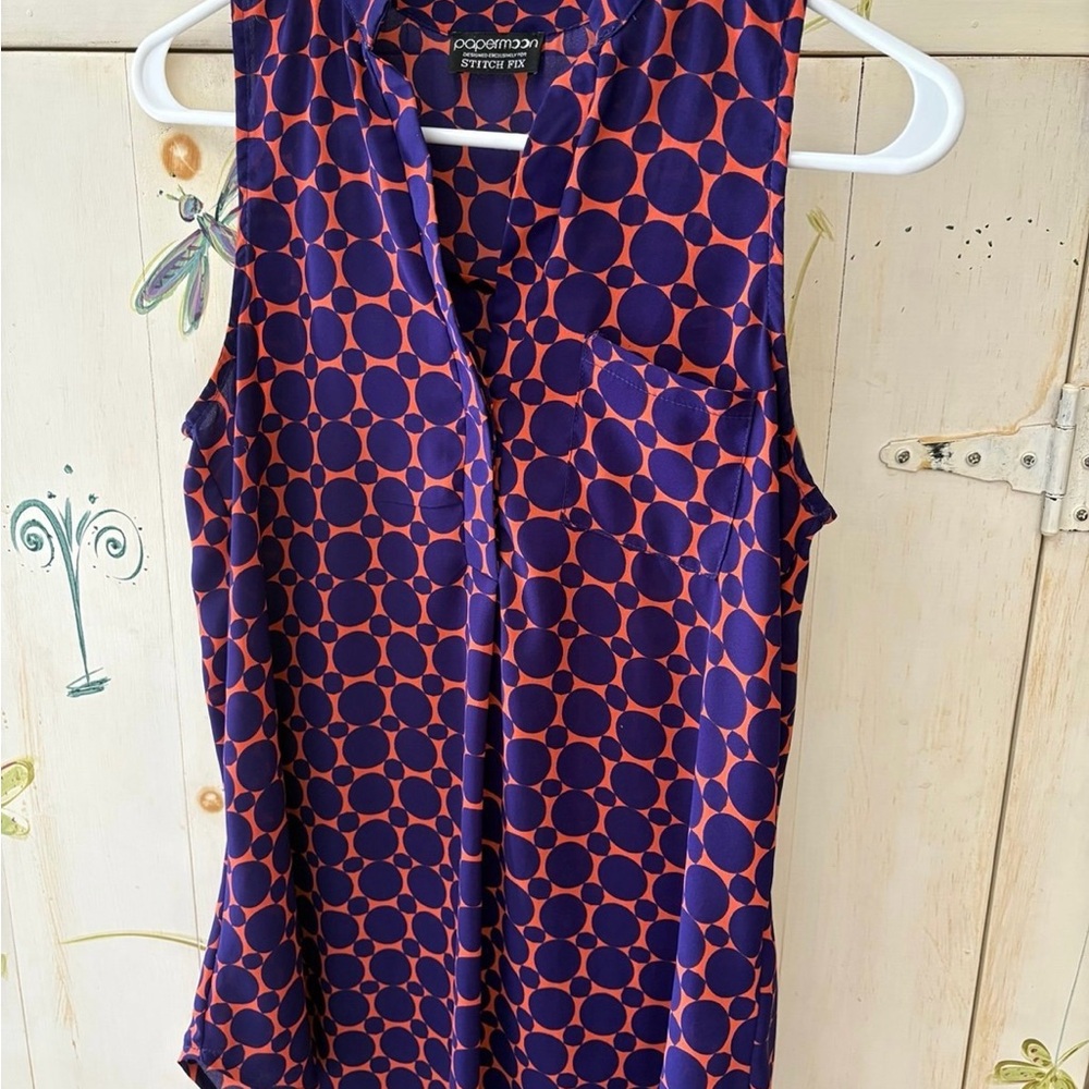 Papermoon Women's Blue and Orange Sleeveless Top